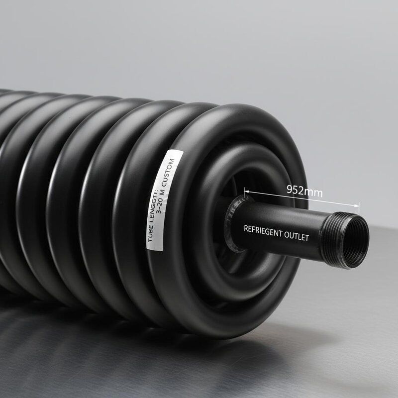 Spray Black Antirust Paint Coaxial Heat Exchanger dengan 9.52mm Refrigerant Outlet dan Spiral Twisting Construction